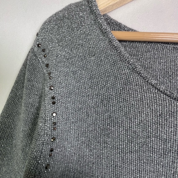 Joseph Ribkoff Women XL Metallic Gray Studded Sweater Tunic Top Sparkle Knit - Picture 4 of 9